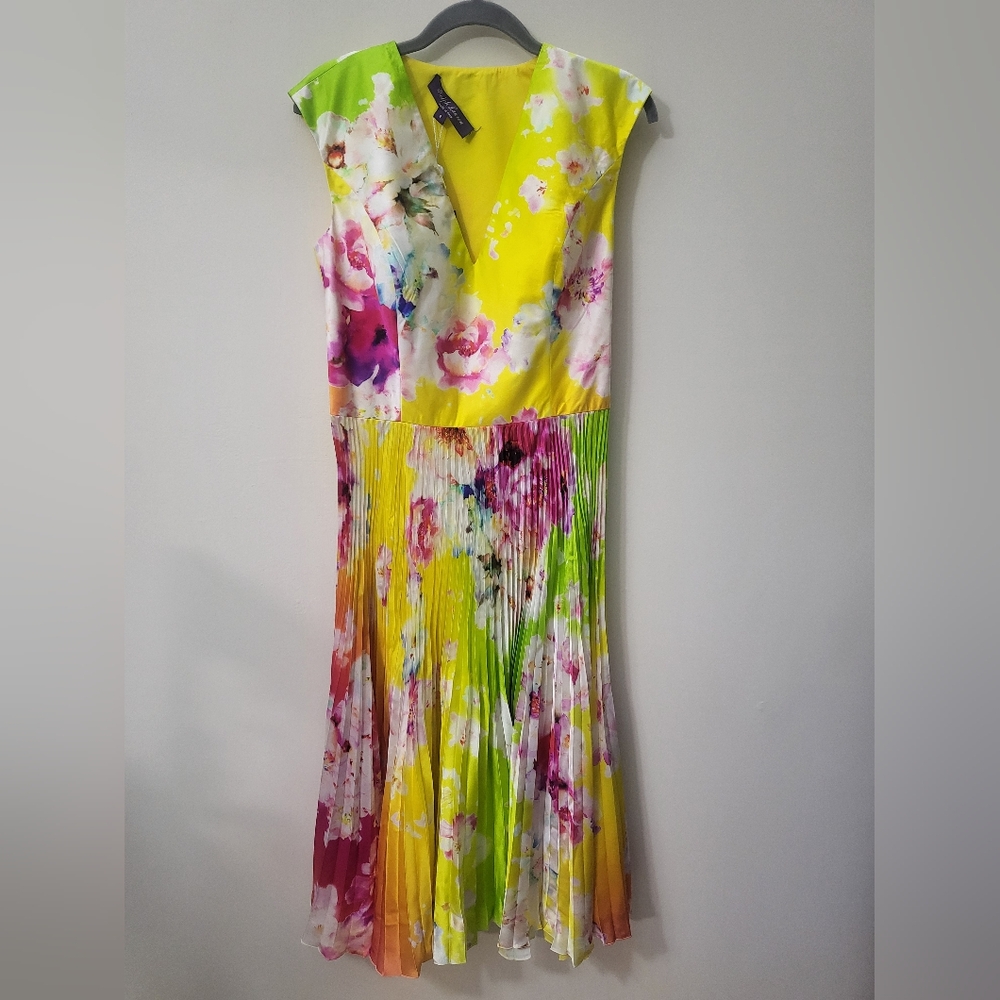 Ralph Lauren Purple Label Satin Pleated Floral Dress